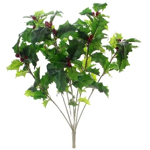 40cm Large Holly And Berry Bush Green - Christmas Artificial Wreath Decoration