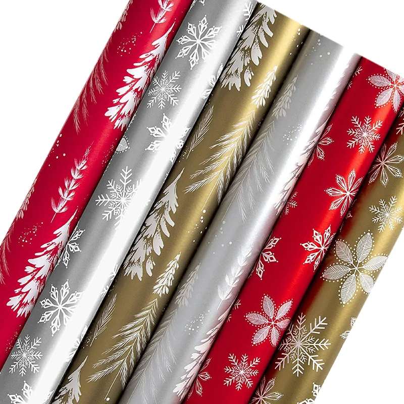 18M Christmas Wrapping Paper Bundle -  6 x 3M Rolls in Trees and Snowflakes Designs