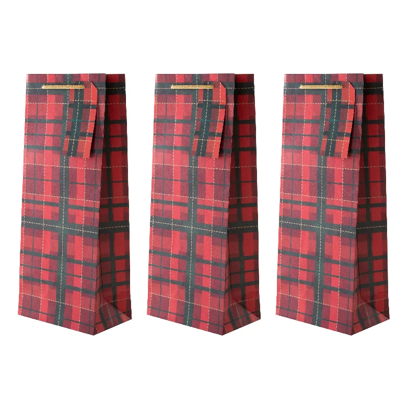 Christmas Bottle Gift Bags - Pack of 3 in Tartan Design