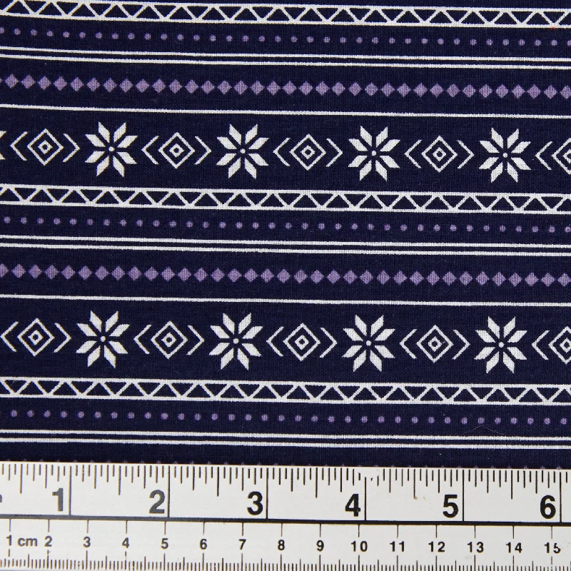 Christmas Cotton Print Fabrics, Blue/Navy White Snow- Width 112cm