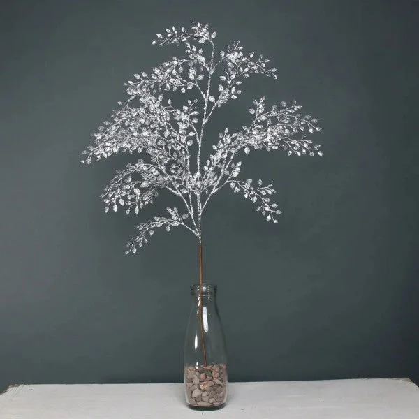 70cm Glitter Mini Leaf Spray Silver Branch - Christmas Xmas Artificial Greenery