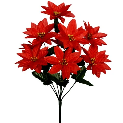 40cm Red/Gold Poinsettia Bush - 9 Heads - Christmas Artificial Xmas Flower