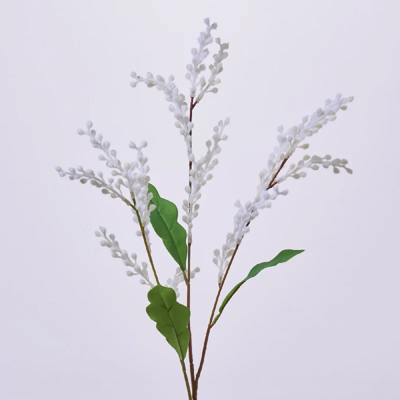 Fuzzy White Flocked Acacia Branch Spray - 31"