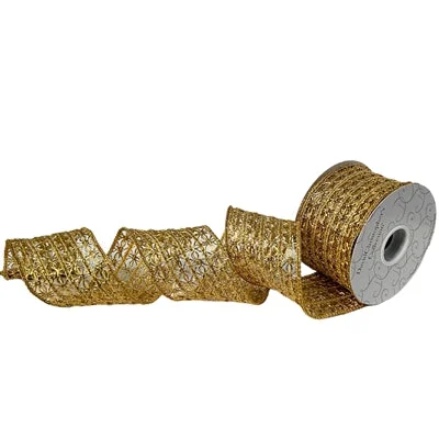 Gold Metallic Open Pattern Ribbon 2.5”X10YD | IR