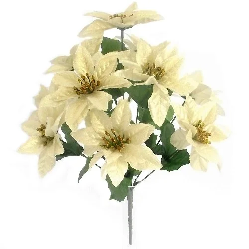 39 cm Gold Poinsettia Bush 12 Heads