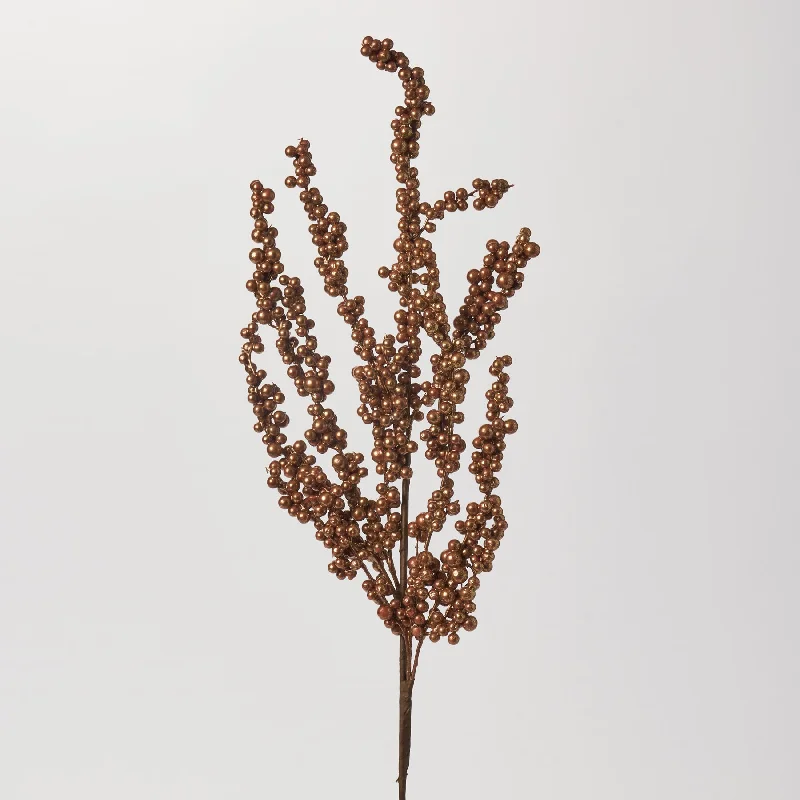 Golden Bronze Metallic Faux Berry Cluster Branch Weather Resistant Stem Spray - 28"