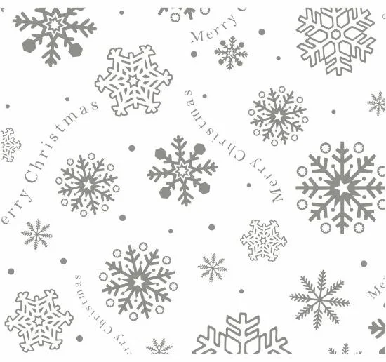 Merry Christmas Snowflakes Metalic Silver Film Cellophane - 80cm x 100m - LARGE ITEM