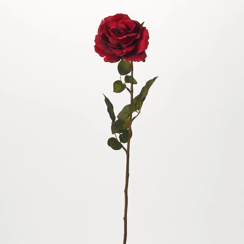 Red Queen Rose Bloom Single Long Stem Faux Floral Spray - 28"