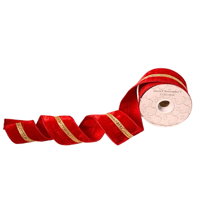 Red Velvet Sequin Jewel Center Ribbon 2.5”X10YD | IR