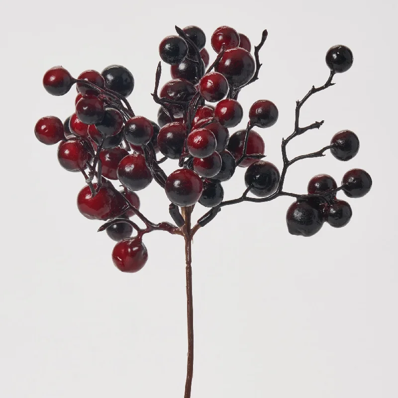 Waterproof Dark Red Faux Berry Cluster Spray  - 8"