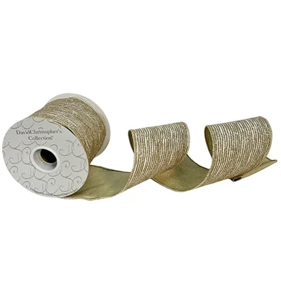 White Sheer Base Gold Glitter Mini Stripe Ribbon 4”X10YD | IR