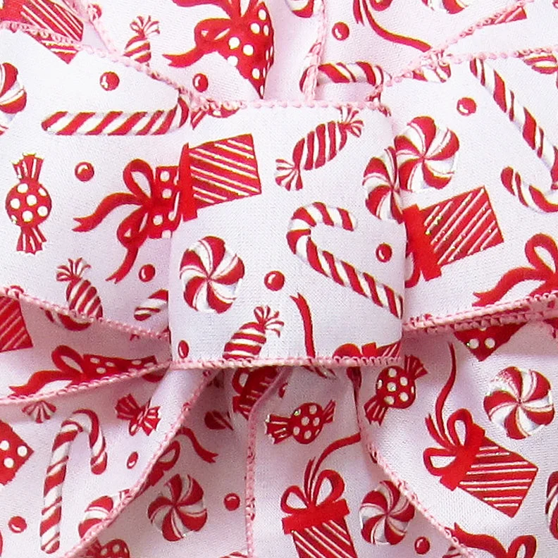 Wired Christmas Gifts & Candy Canes Ribbon (#40-2.5"Wx10Yards)