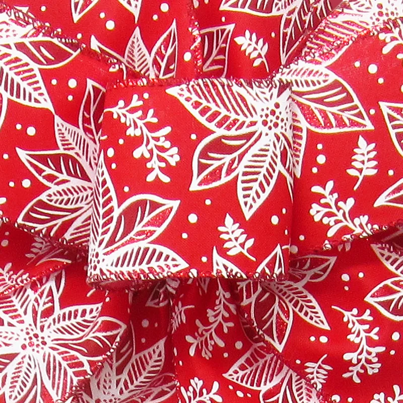 Wired Red & White Sparkling Poinsettia Ribbon (#40-2.5"Wx10Yards)