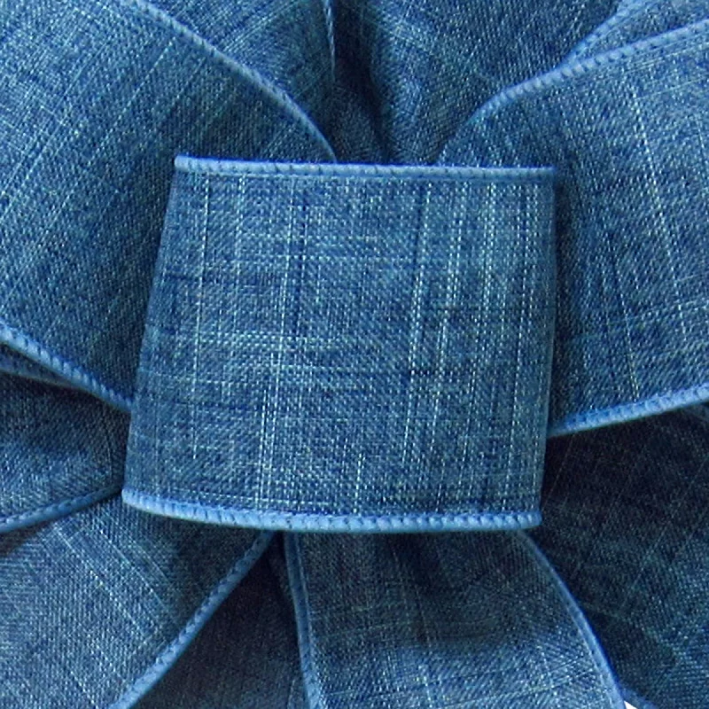 Wired Stonewash Blue Linen Ribbon (#40-2.5"Wx10Yards)